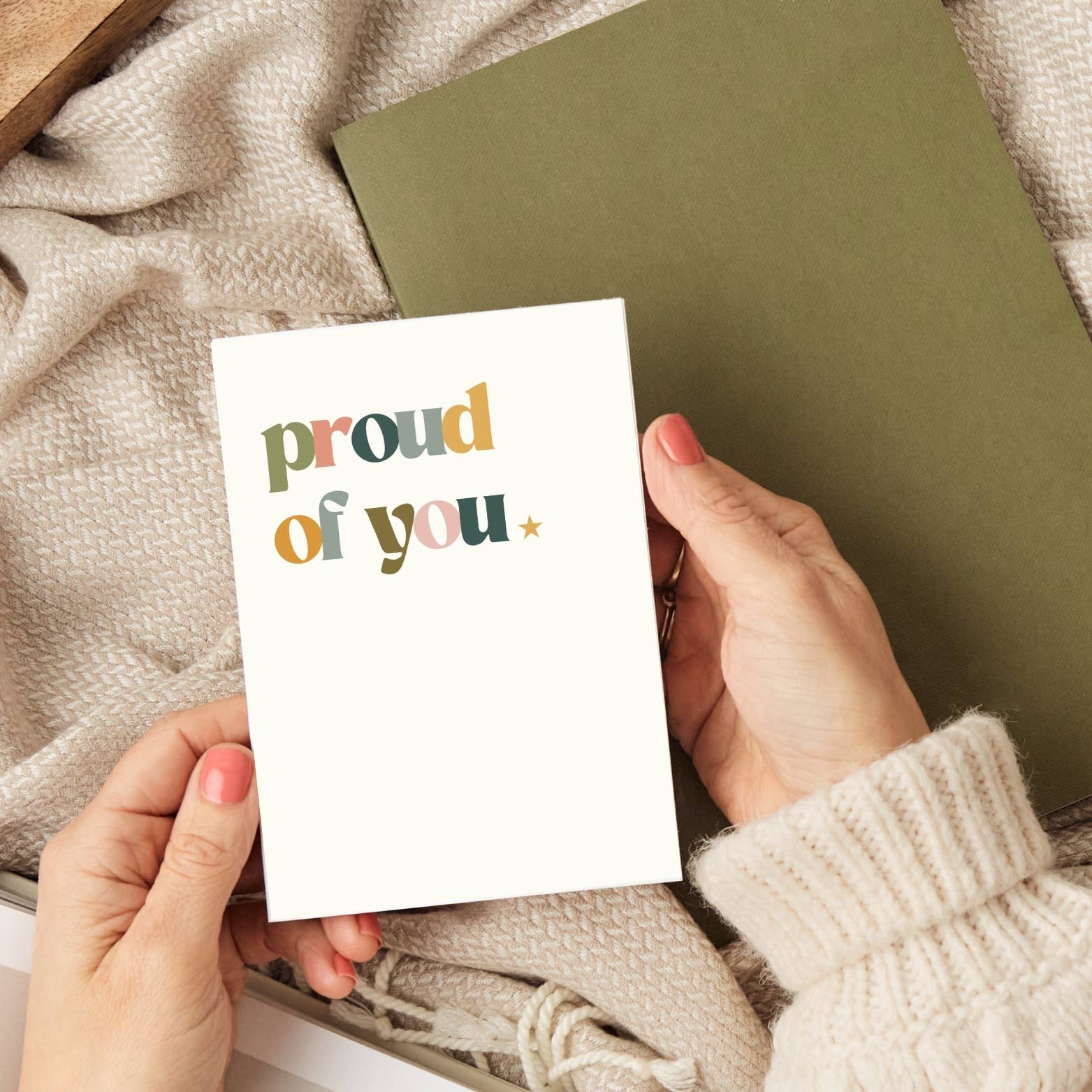 Proud of you greeting card printed on textured A6 card with kraft envelope, encouragement and celebration design