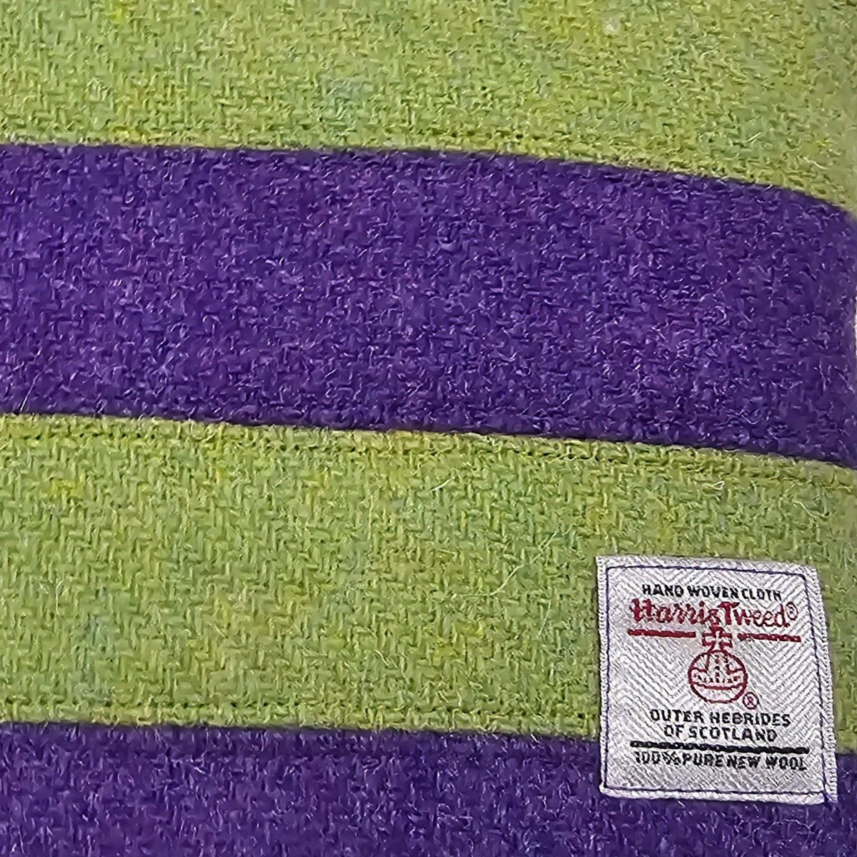 Loch + Loom striped Harris Tweed zipped make-up bag with coordinating solid Harris Tweed reverse