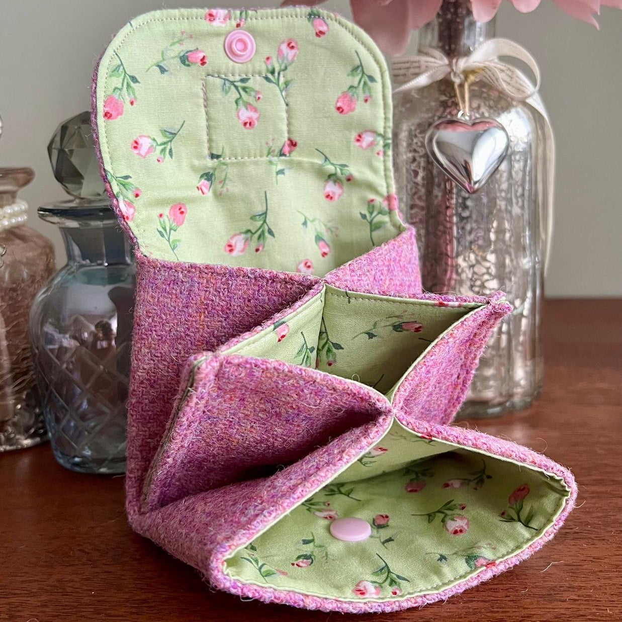 Harris Tweed coin purse with compartments handmade soft pouch