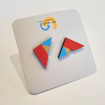 Geo Blok medium geometric stud earrings hand painted MDF shapes