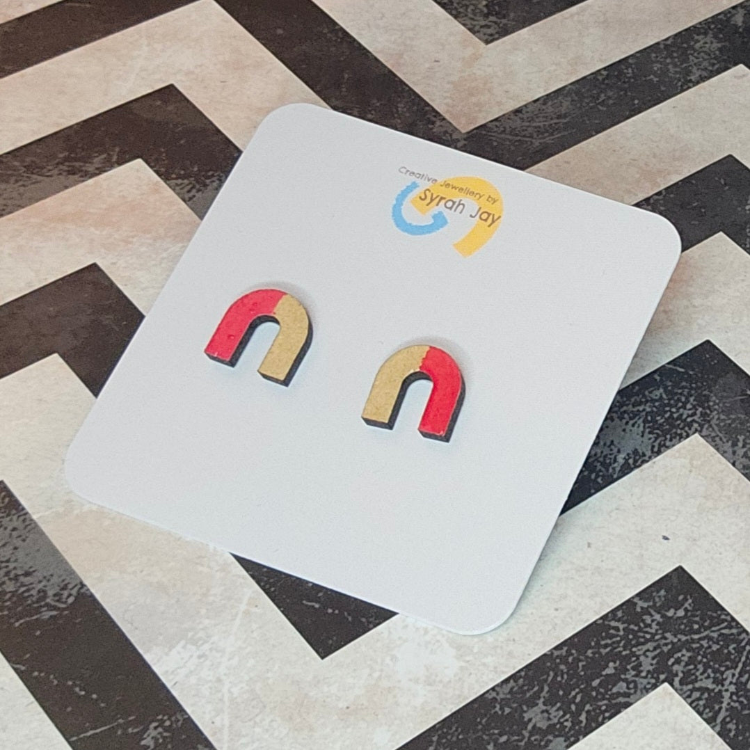 Geo Blok geometric stud earrings hand painted laser cut MDF shapes