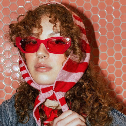 Jo-AMI striped lambswool neckerchief knitted in Dundee, available in Black and White or Red and Pink