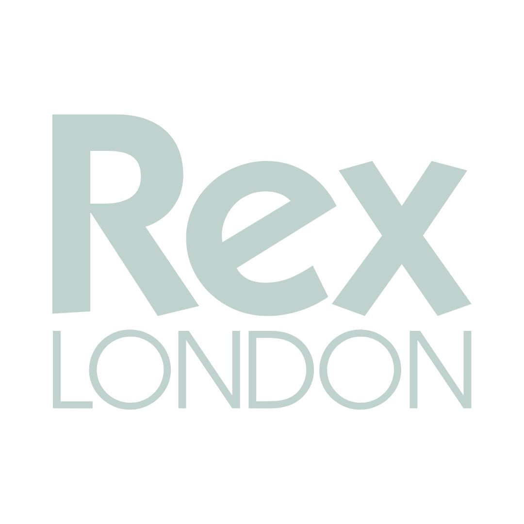 Rex London logo in light aqua on a white background