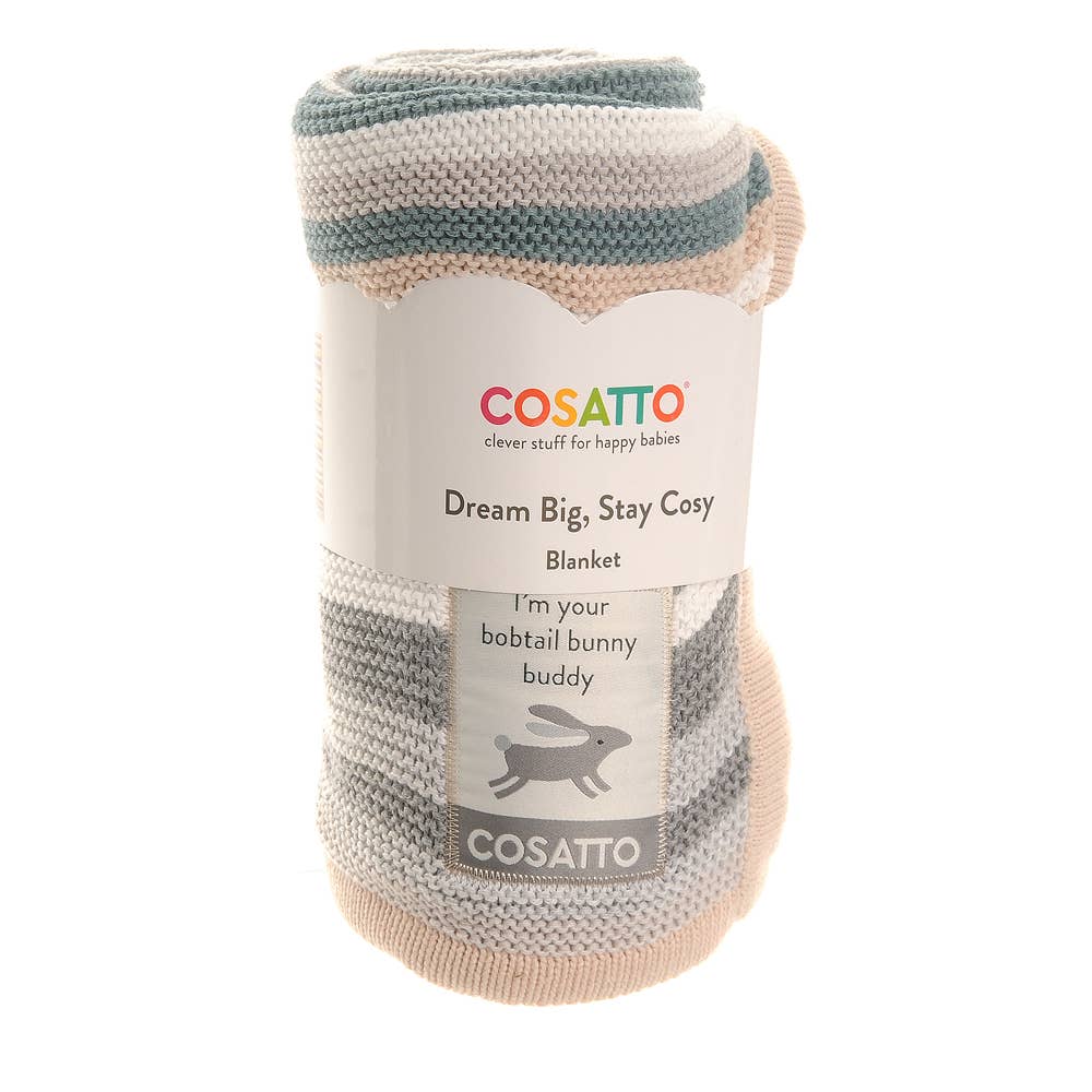 Cosatto knitted stripe baby blanket by Ziggle 100% cotton pram blanket 90 x 70 cm