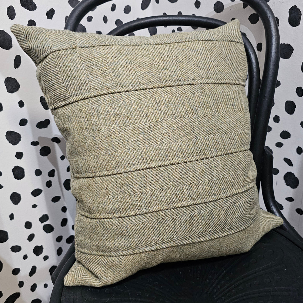 SAGE TWEED HERRINGBONE SQUARE CUSHION