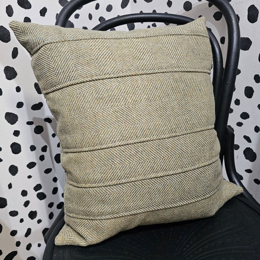 Sage herringbone tweed cushion 45cm Silvera Upholstery