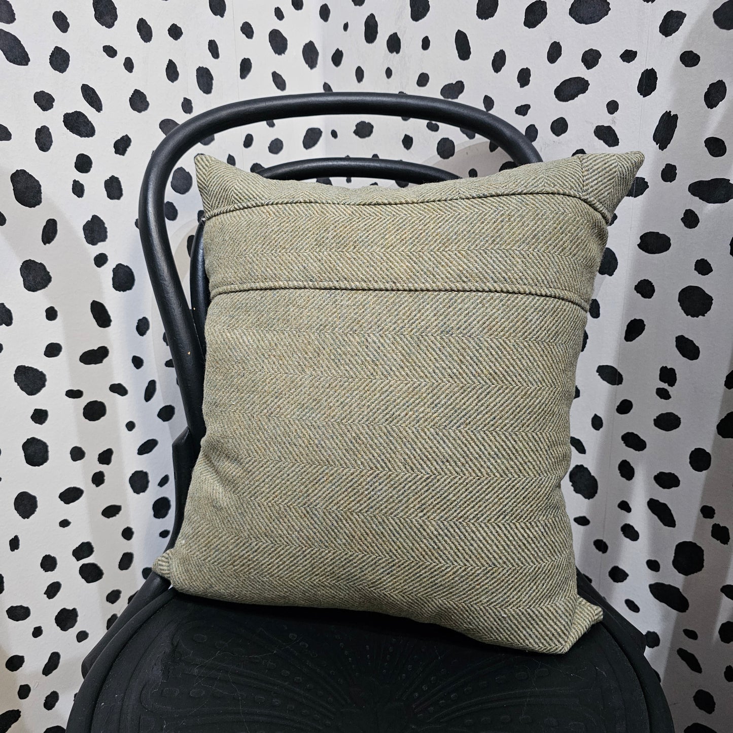 Sage herringbone tweed cushion 45cm Silvera Upholstery