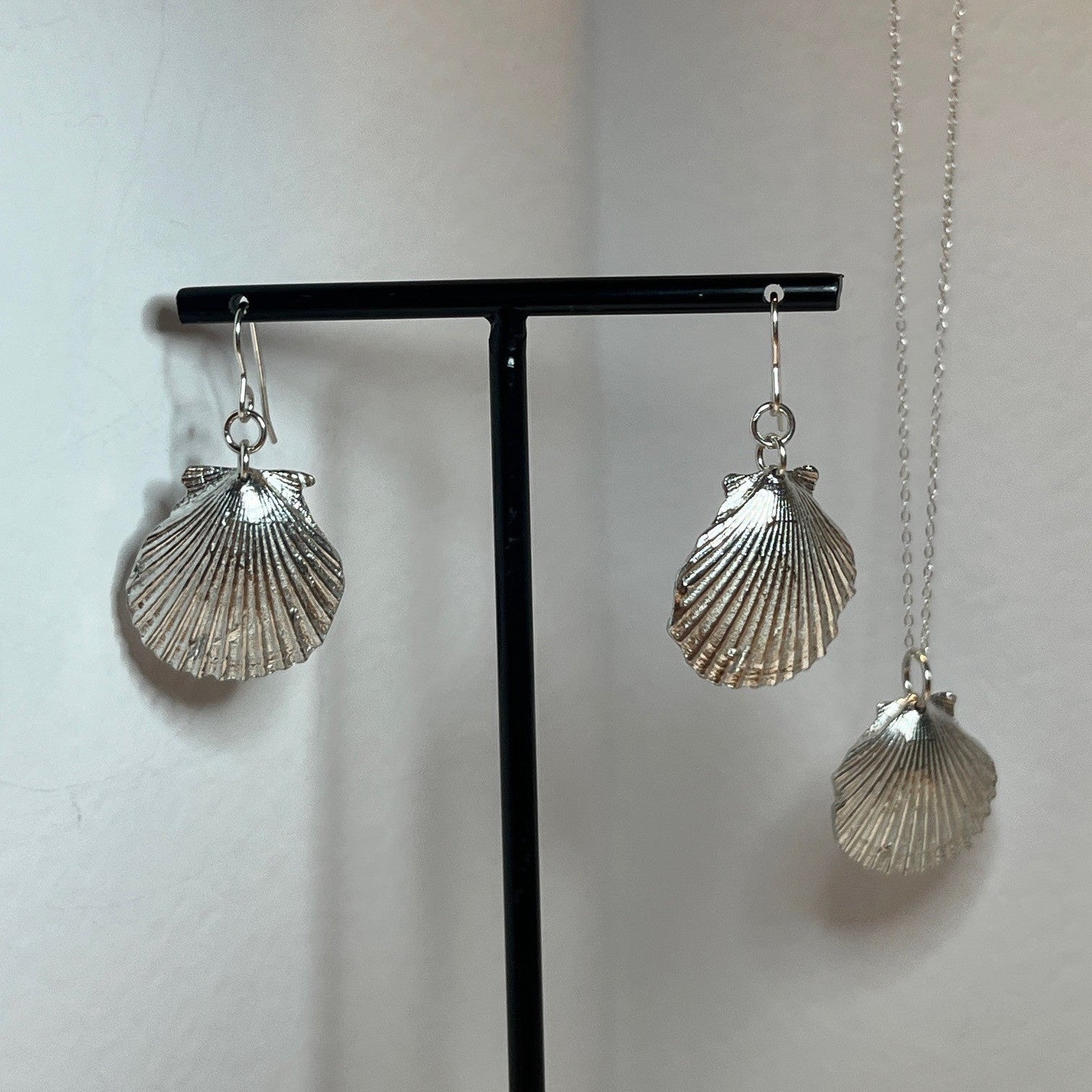 Pewter shell necklace and earring set handmade in Scotland cast from real shells jewellery