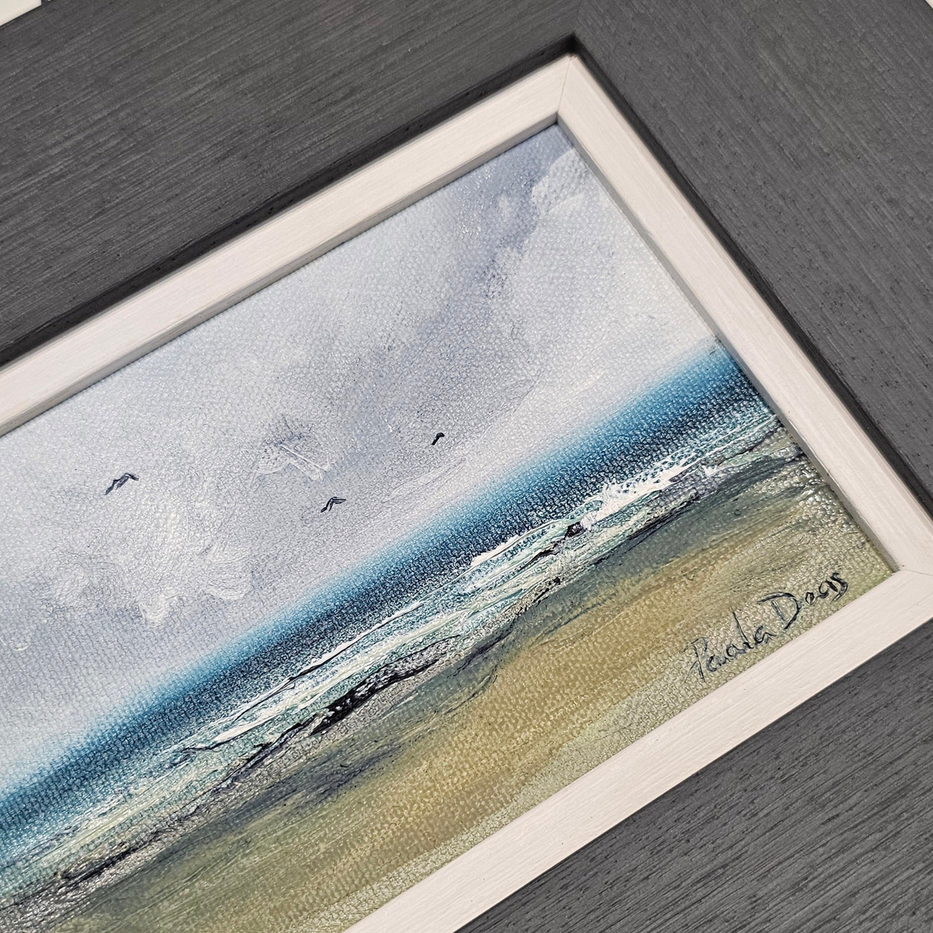 Scottish Summer Carnoustie Beach original oil painting by Paula Deas framed artwork