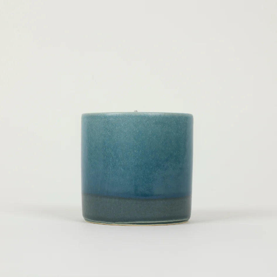 Blue St Eval Sea Salt ceramic candle on a white background