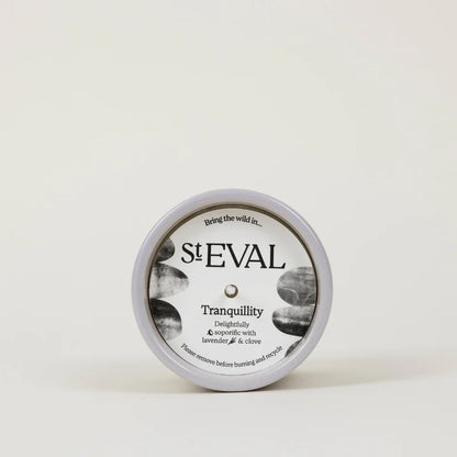 Cream and white St Eval Tranquility ceramic candle on a white background