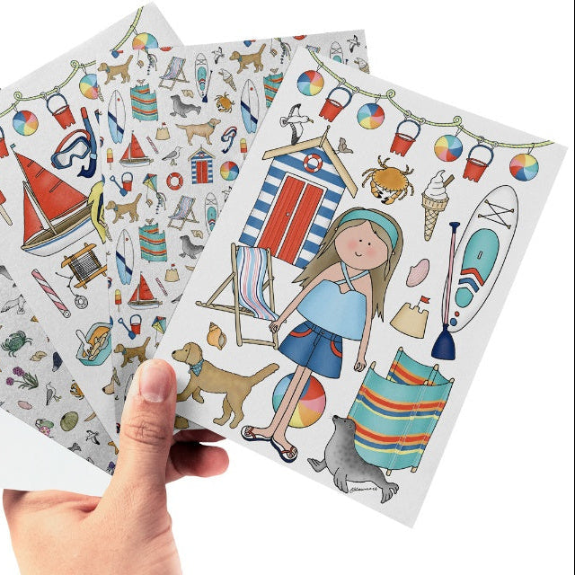 Set of 12 floral notecards flower pots or seaside design stationery