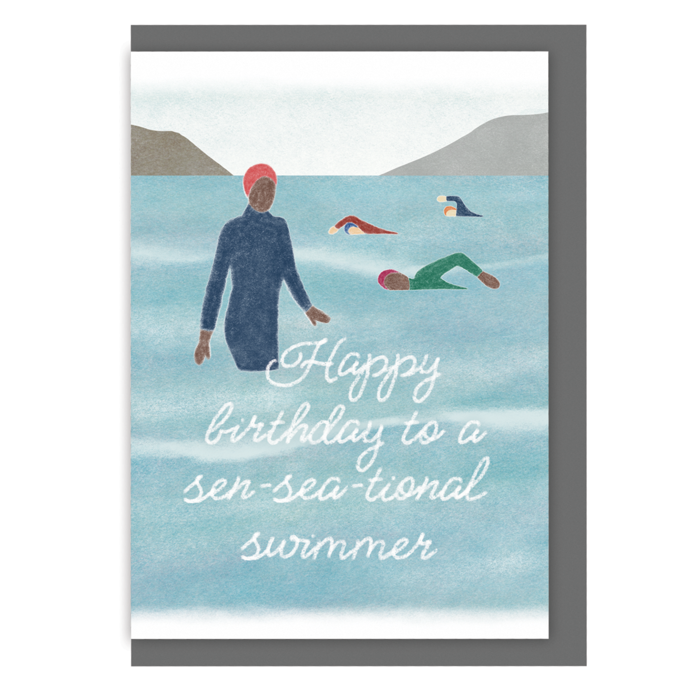 Sen-Sea-Tional Swimmer birthday card featuring outdoor swimmers by Ingletop printed on recycled card