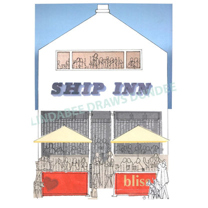 The Ship Inn art print by Lindabee Draws Dundee featuring the iconic Broughty Ferry waterfront landmark
