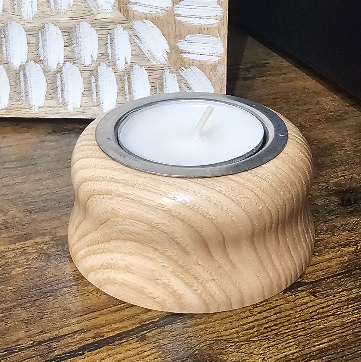 Wooden tealight holders with silver centre handmade in Carnoustie
