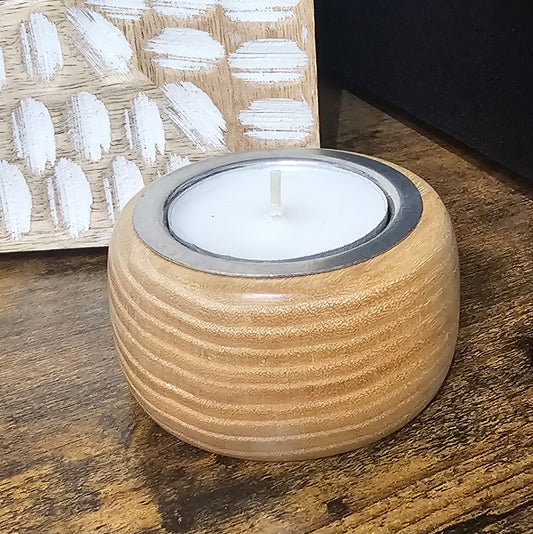 Wooden tealight holders with silver centre handmade in Carnoustie