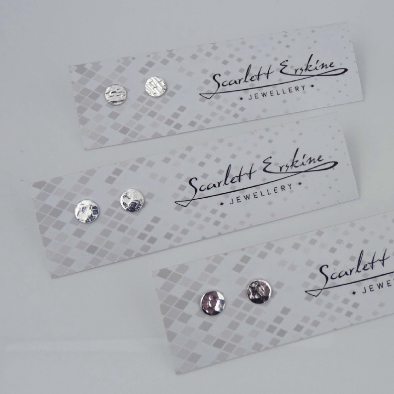Scarlett Erskine Sterling Silver Circle Stud Earrings featuring a simple circular design, made using recycled silver offcuts from jewellery workshops.