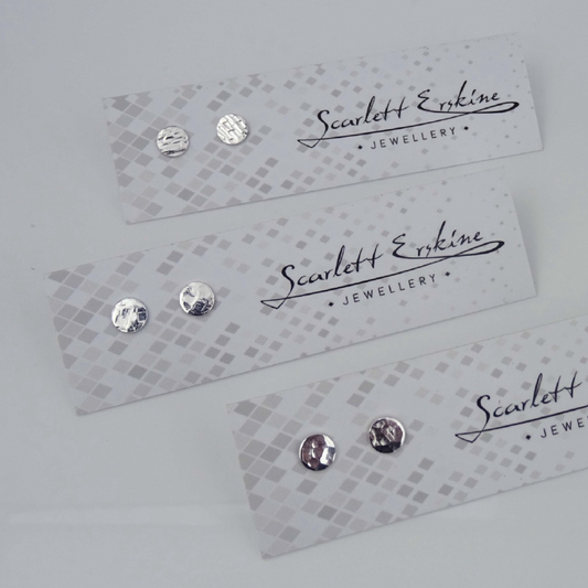 Scarlett Erskine Sterling Silver Circle Stud Earrings featuring a simple circular design, made using recycled silver offcuts from jewellery workshops.