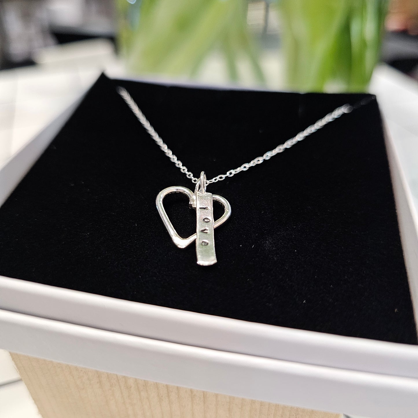 Sterling silver heart tag necklace by Diana King handmade in Perthshire