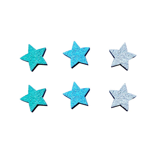Silver + Blue Handpainted Wooden Star Stud Earrings Set of 3