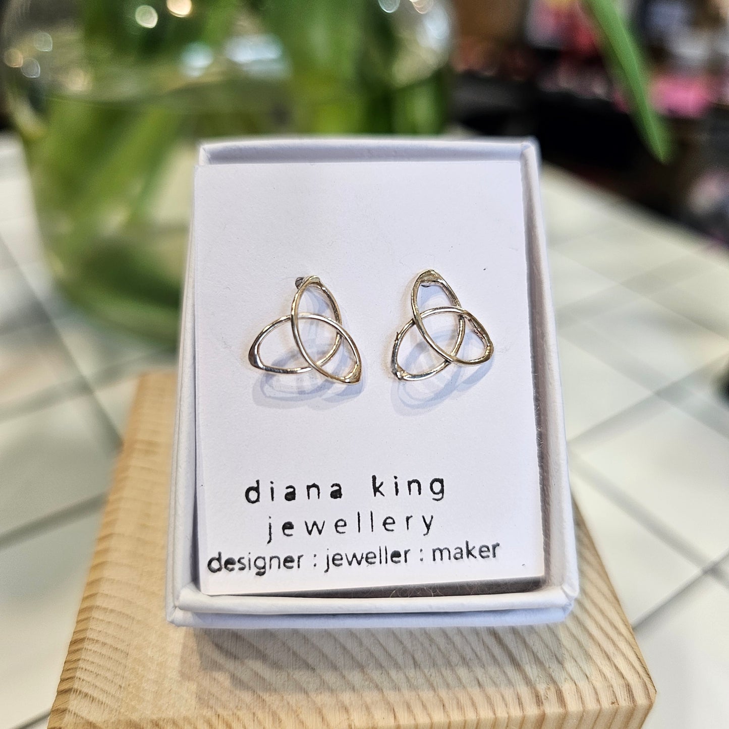 Sterling silver triquetra stud earrings by Diana King handmade in Perthshire