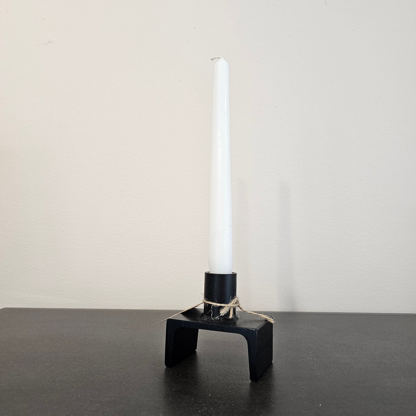 Channel metal candle holder black satin finish with candle
