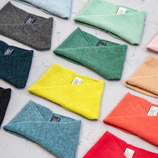 Single colour handmade Scottish lambswool headbands by Lyndsey Currie that can also be worn as a neck warmer