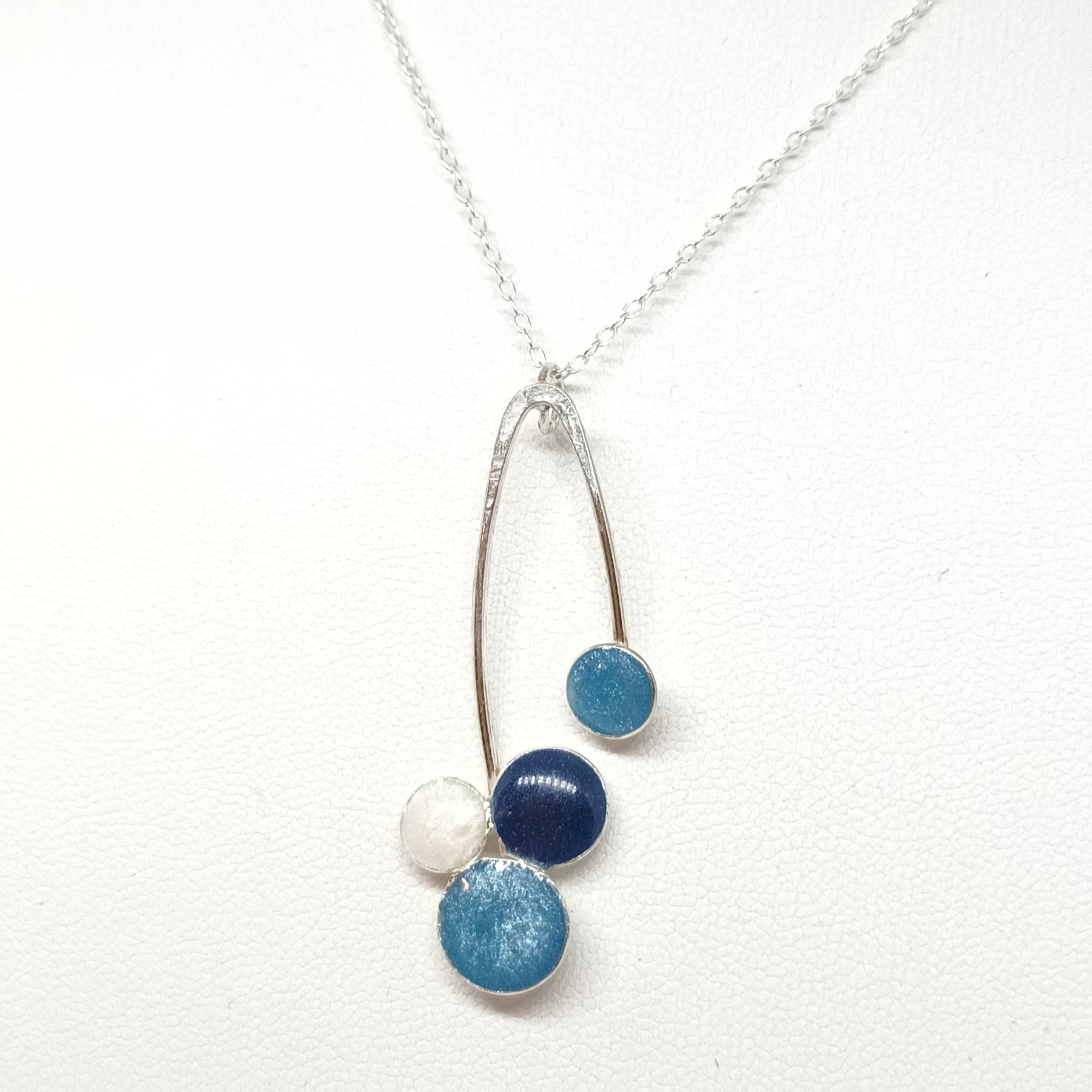 Sterling silver wishbone pendant necklace with coloured enamel on 18 inch chain, handmade in Scotland