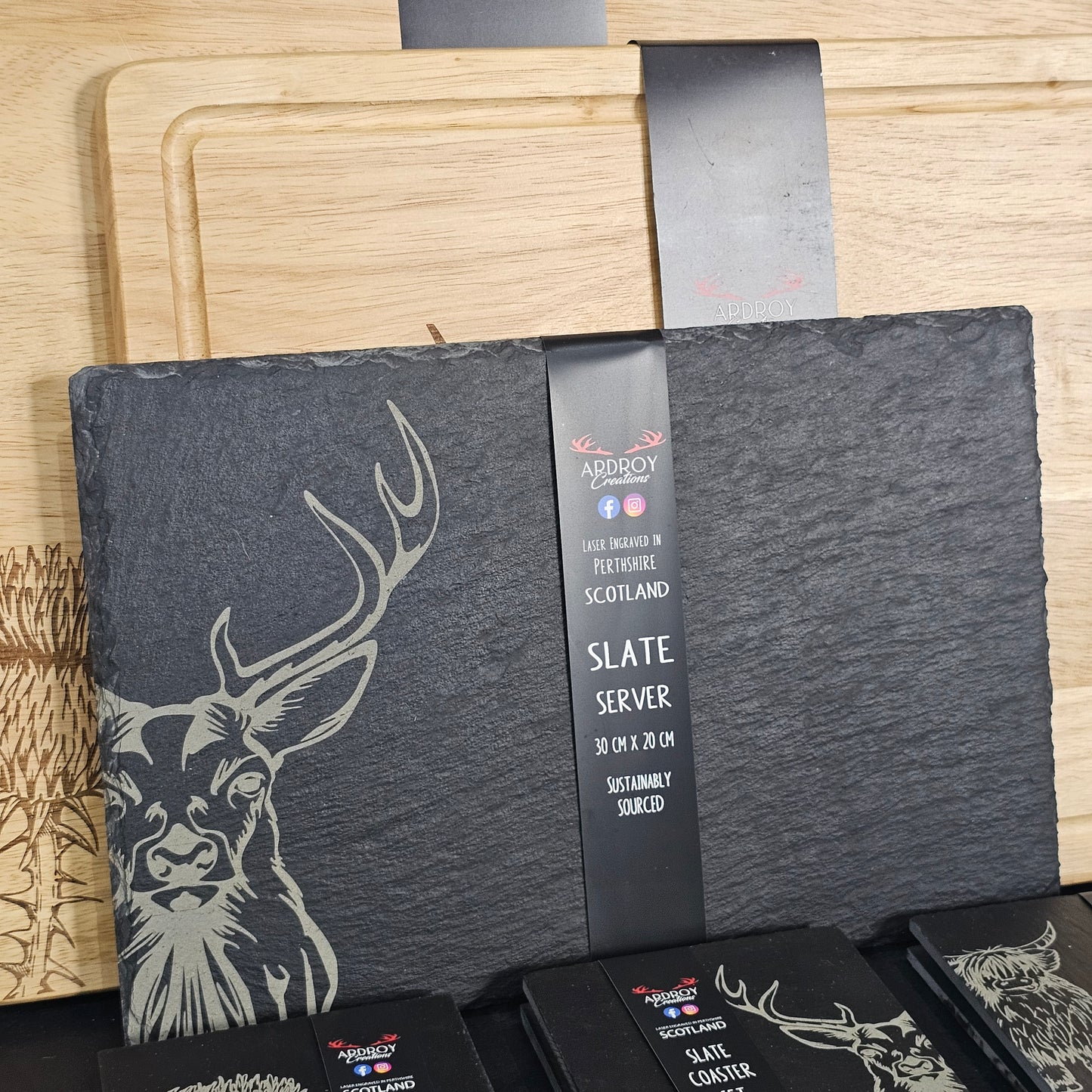 Scottish slate serving board by Ardroy Creations available in Stag design