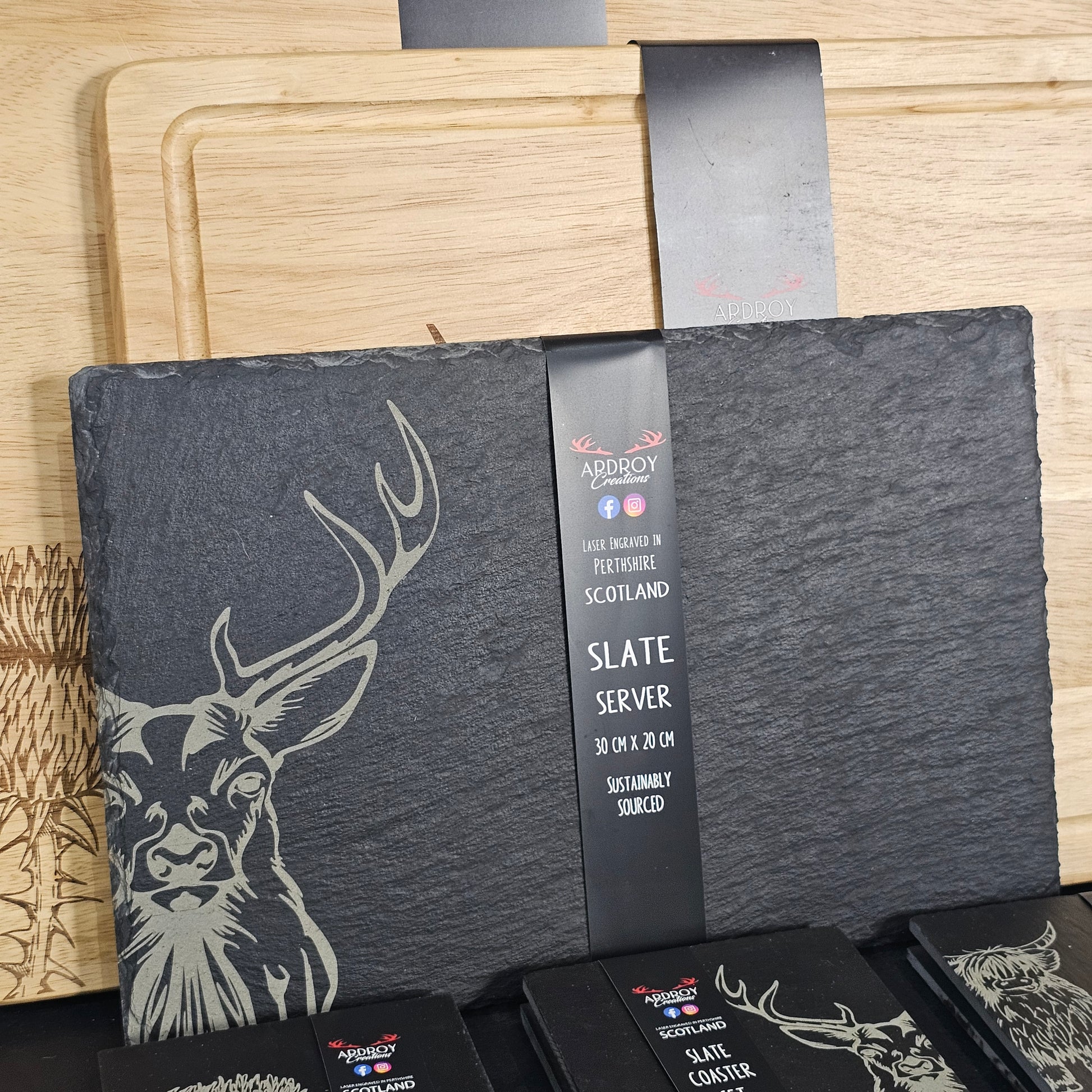Scottish slate serving board by Ardroy Creations available in Stag design