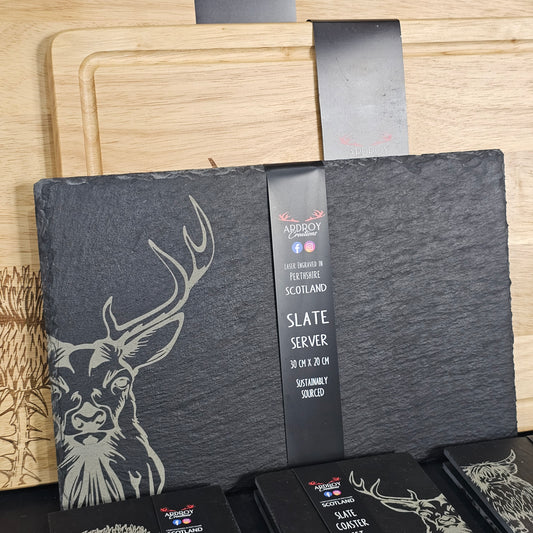 Scottish slate serving board by Ardroy Creations available in Stag design