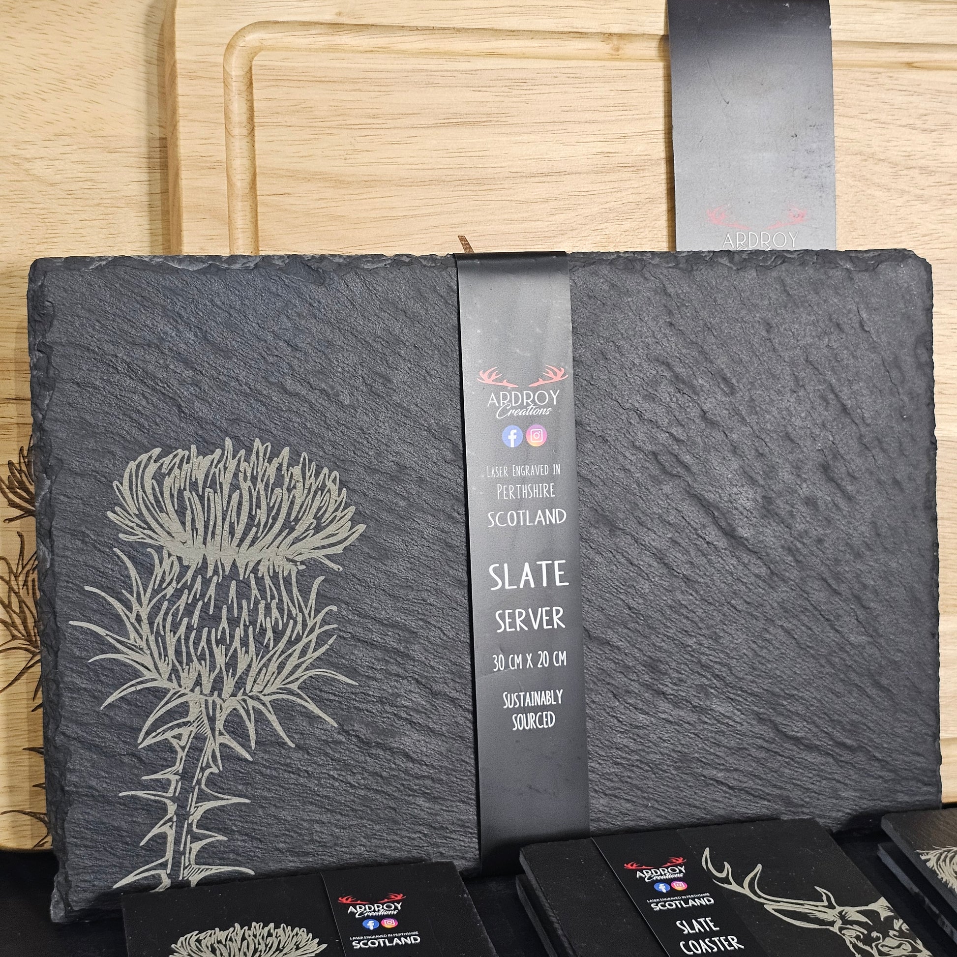 Scottish slate serving board by Ardroy Creations available in Thistle design