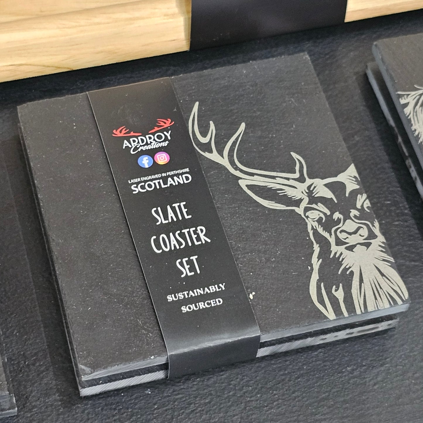 Set of two Scottish slate coasters by Ardroy Creations available in Stag design