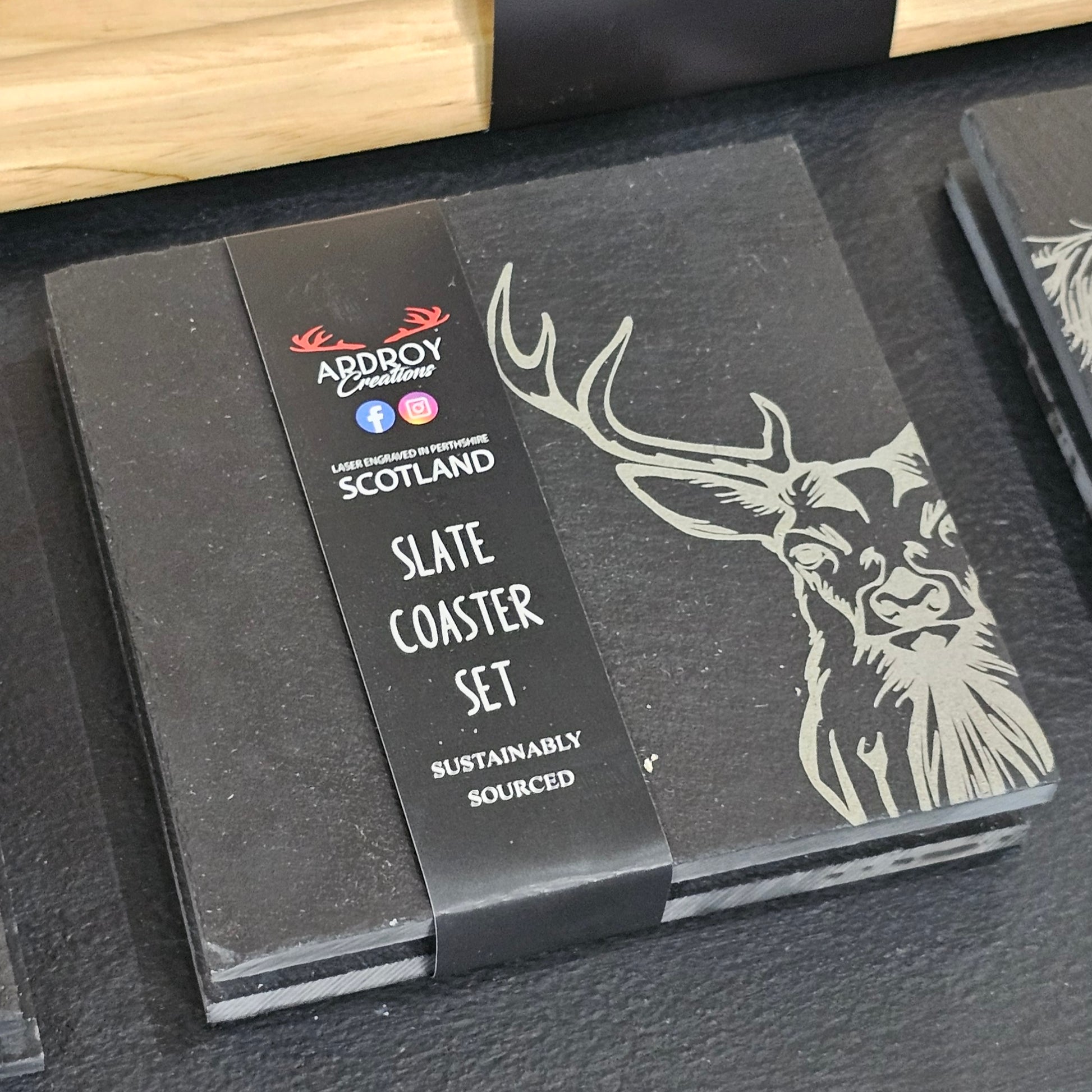 Set of two Scottish slate coasters by Ardroy Creations available in Stag design