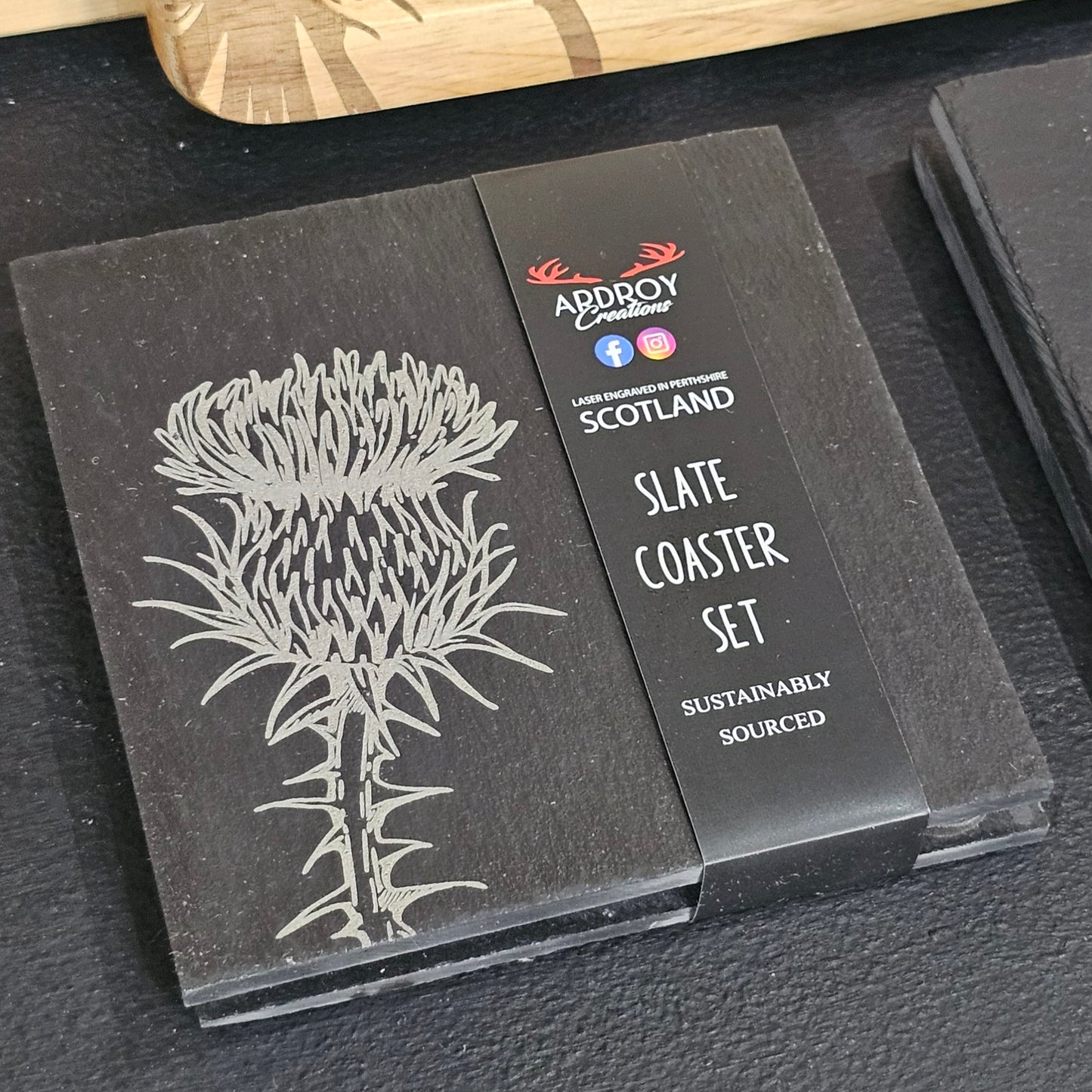 Set of two Scottish slate coasters by Ardroy Creations available in Thistle design