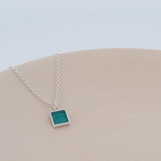 Small square enamel necklace handmade Dundee silver jewellery