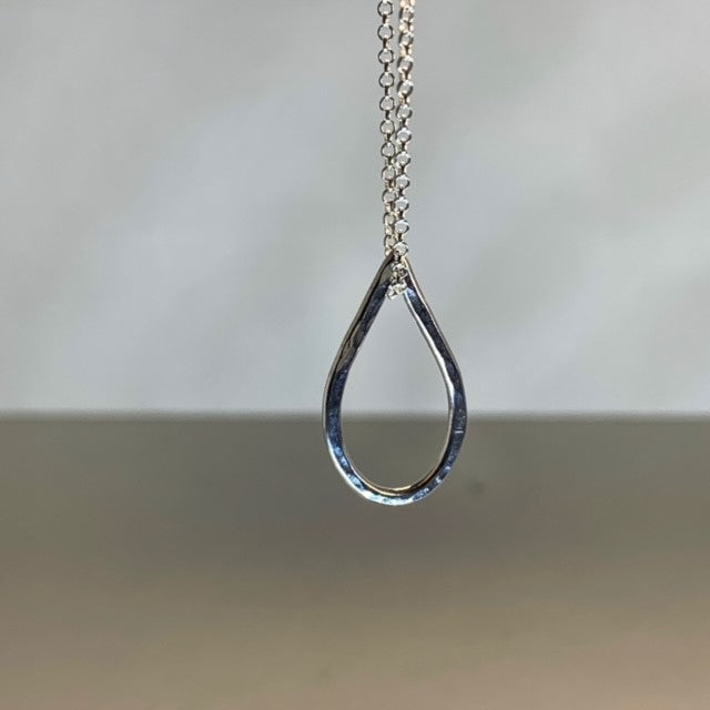 Small Sterling silver droplet pendant necklace handmade in Dundee on 18-inch chain