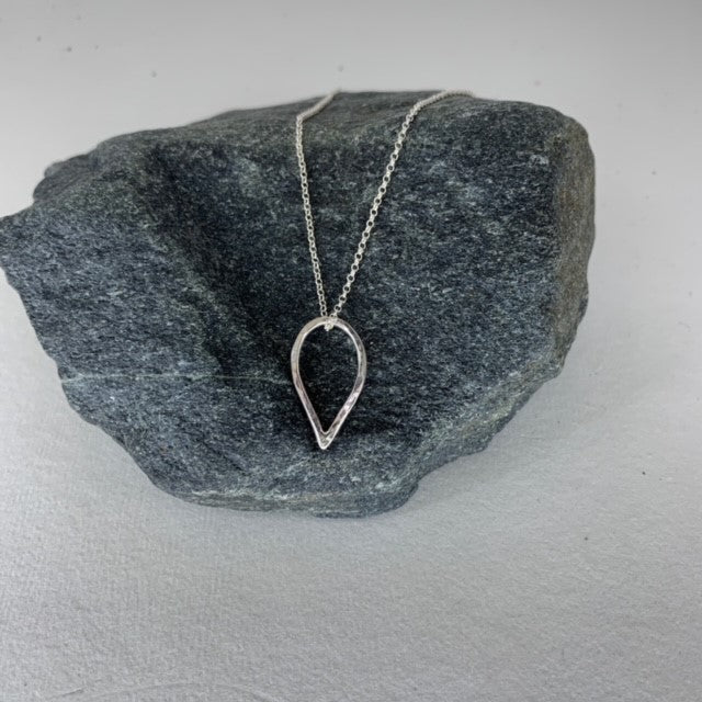 Small Sterling silver droplet pendant necklace handmade in Dundee on 18-inch chain
