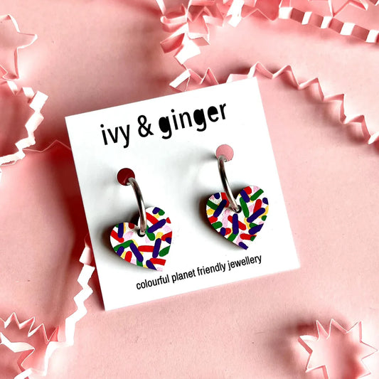 CONFETTI PRINT SMALL HEART HOOPS