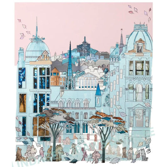 The Spires of Dundee art print by Lindabee Draws Dundee featuring ornate rooftops and architectural spires