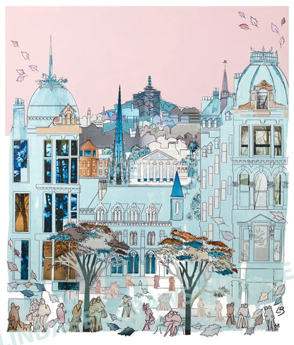 The Spires of Dundee art print by Lindabee Draws Dundee featuring ornate rooftops and architectural spires