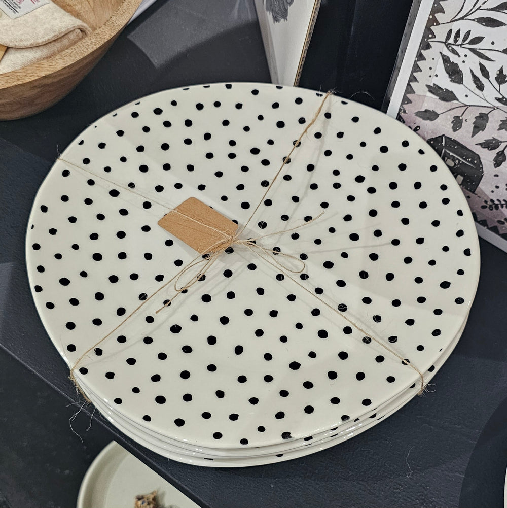 IRREGULAR STONEWARE PLATES - SET OF 4 - STRIPES OR SPOTS