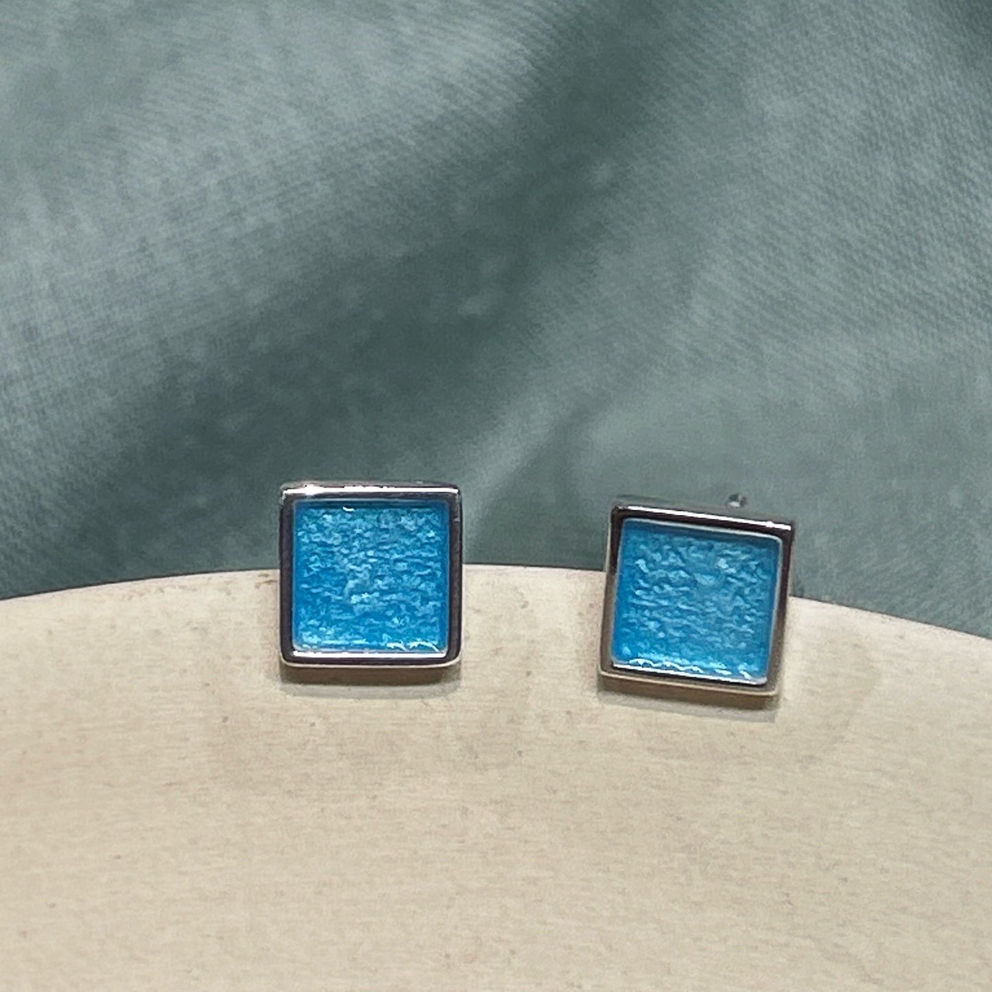 Square enamel stud earrings handmade Dundee silver jewellery