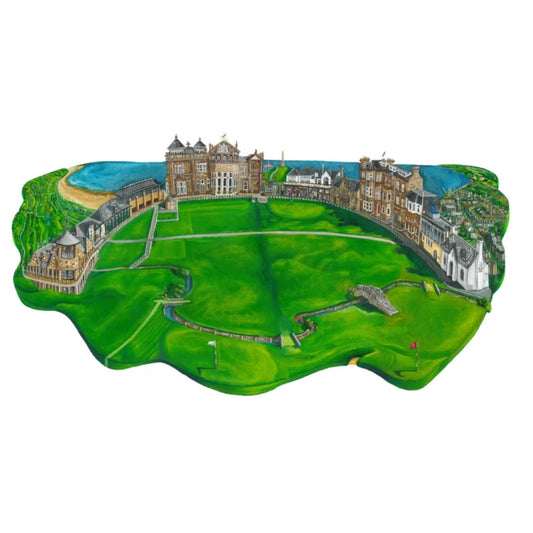A3 signed giclee print of St Andrews Old Course Golf Course and surrounding buildings by Scottish artist Nicola Kleppang.