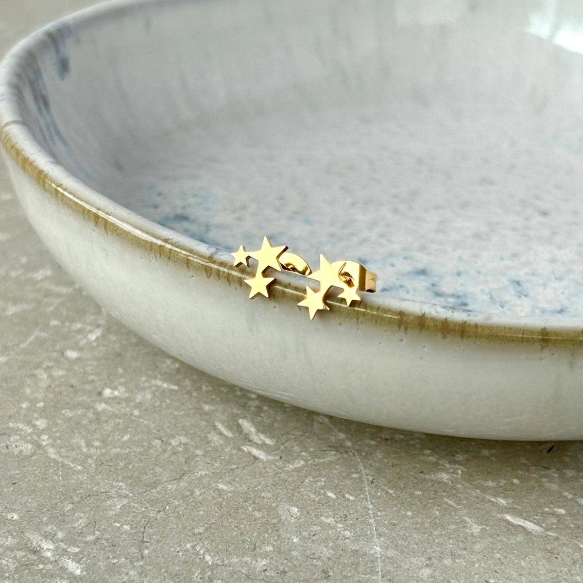 Flax Barn Star Cluster Stud Earrings featuring a celestial star design, crafted from waterproof, tarnish-resistant PVD-plated stainless steel.