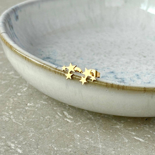 Flax Barn Star Cluster Stud Earrings featuring a celestial star design, crafted from waterproof, tarnish-resistant PVD-plated stainless steel.