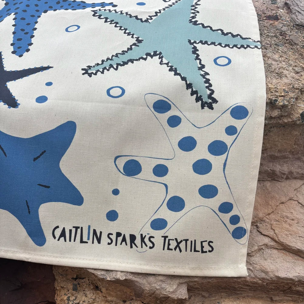 Caitlin Sparks Textiles Starfish tea towel printed on unbleached organic cotton