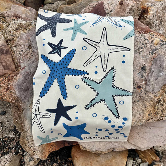 Caitlin Sparks Textiles Starfish tea towel printed on unbleached organic cotton