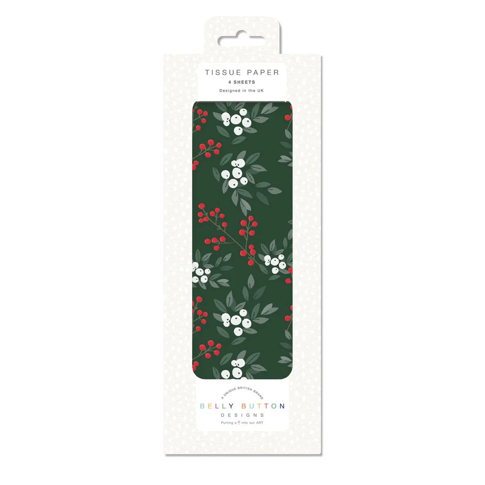 A pack of luxury eco-friendly tissue paper with a green wreath pattern.