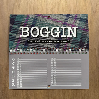 DL-sized 2026 Scottish Insult Calendar featuring bold Scots insults paired with colourful tartans.